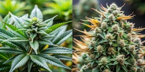 Autoflower vs feminized cannabis plant comparison showing growth differences.