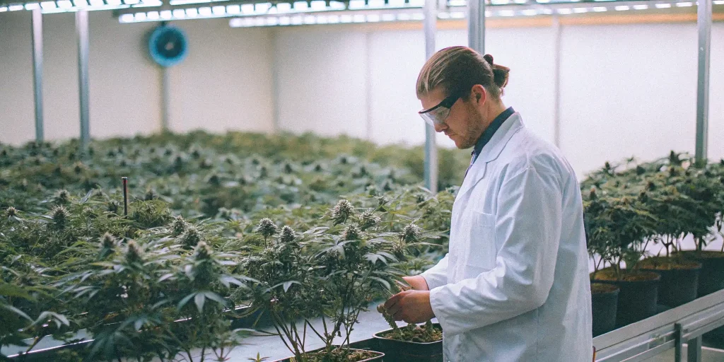 Expert inspecting cannabis clones in a controlled environment to ensure pest and disease prevention for the Best cannabis clones online