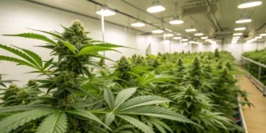 Indoor display of best high CBD strains thriving in a well-lit garden.