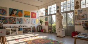 Art studio showcasing cannabis creativity in vibrant visual expression.