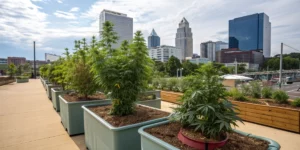 Urban garden showcasing Cannabis Seeds in Virginia with thriving cannabis plants.