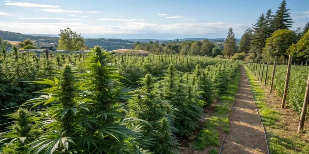 Outdoor garden featuring thriving plants grown from F1 Hybrid Cannabis Seeds.