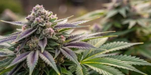 Close-up view of Super Bud strain buds showcasing vibrant resin and detailed trichomes.