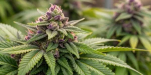Close-up of dense Auto Bomb strain buds with glossy trichomes and vibrant colors, highlighting the citrus-infused aroma.