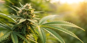 Close-up view of cannabis trichomes showcasing Gas Terpene and natural aroma.