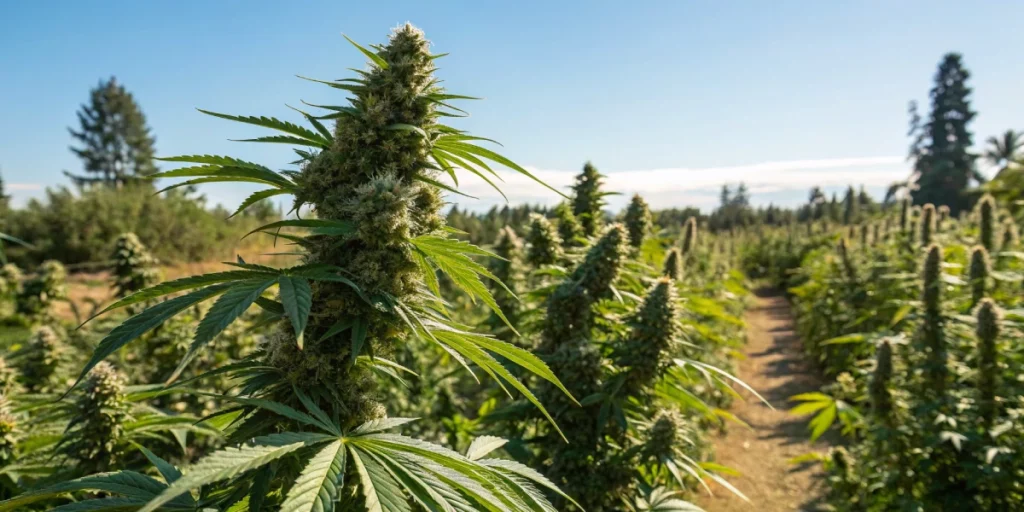 Outdoor cultivation of Gorilla Zkittlez Auto strain with lush, resinous buds in natural sunlight.