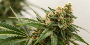 Close-up of Guava Auto strain buds with sparkling resin and detailed trichomes.
