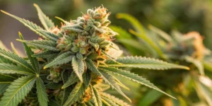 Close-up view of Lemon Cherry Cookies auto strain buds displaying dense resin and intricate trichome details.