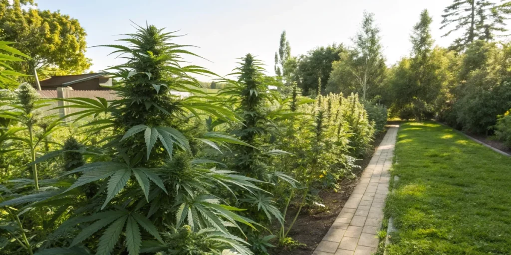Outdoor growth of Lemon Cherry Cookies auto strain in a sunny garden, showcasing robust, aromatic buds and healthy foliage.