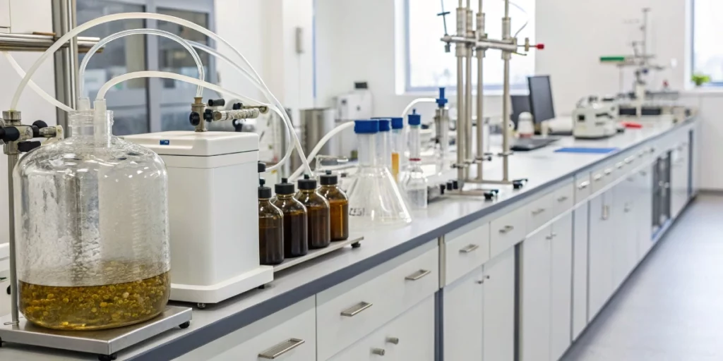 Laboratory extraction equipment highlighting Pepper Terpene for cannabis aroma analysis.