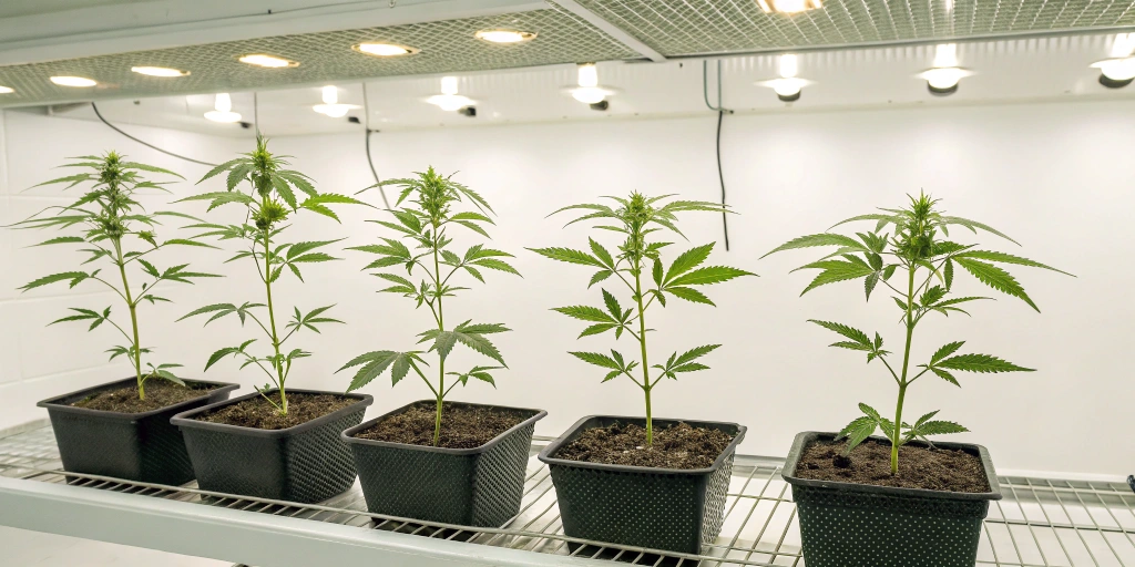 week-by-week growth plan for an auto-flowering cannabis strain with icons for germination, vegetative growth