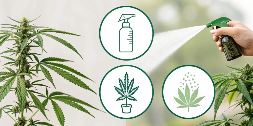 Infographic showing the step-by-step process of applying weed flavour spray on cannabis plants for improved aroma and vitality.