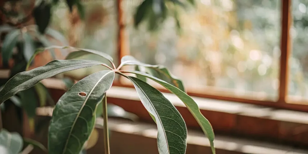 close-up of a cannabis leaf with light damage and spots indoors