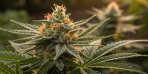 Break-Up Cake Auto cannabis plant in full bloom with orange pistils.