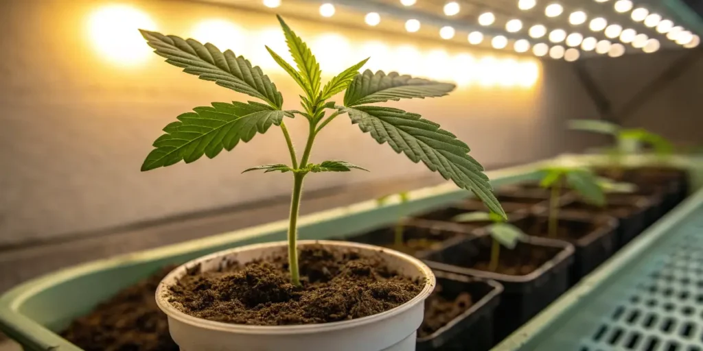 Bruce Banner Auto plant in vegetative growth under LED lights.