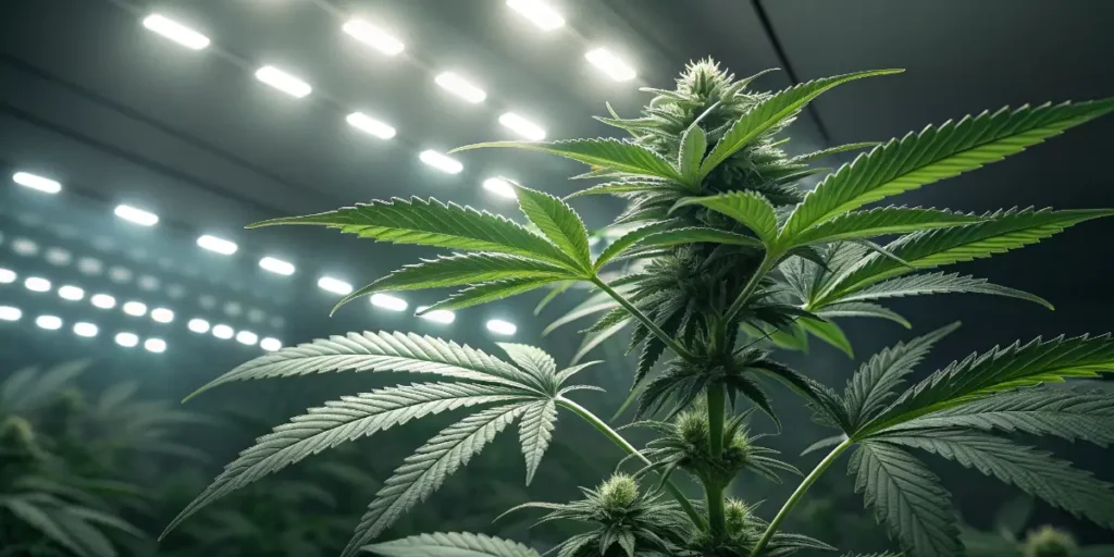 Bubba Slush cannabis plant thriving in an indoor grow room.