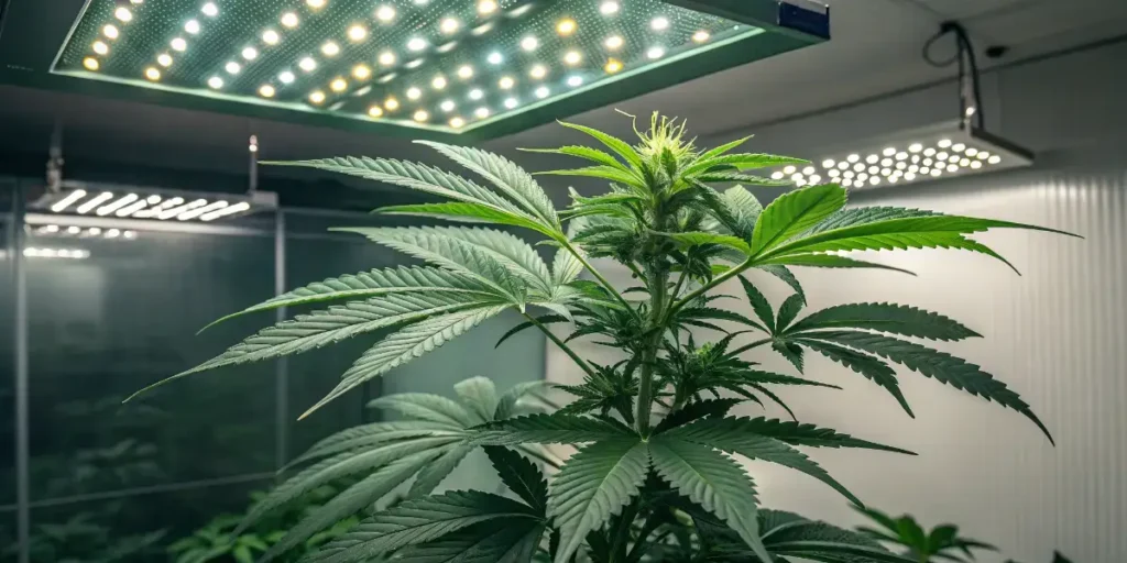 Corleone Kush Auto cannabis plant growing under LED lights during vegetative stage.