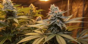 Close-up of Domina cannabis flowers during the indoor cultivation phase.