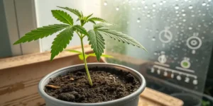 C. Banana cannabis plant growing indoors under LED lights.