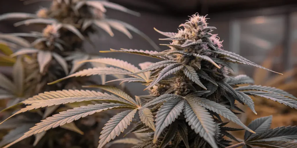 Passion #1 cannabis plant with resinous buds during flowering