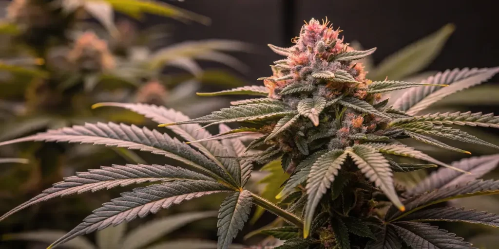 Peanut Butter Breath Auto cannabis buds growing under indoor lighting